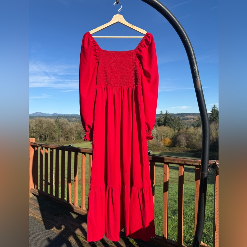 SHEIN Vibrant Red Long Sleeve Dress
